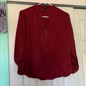 NWOT Deep Red Silky Forever 21 Blouse